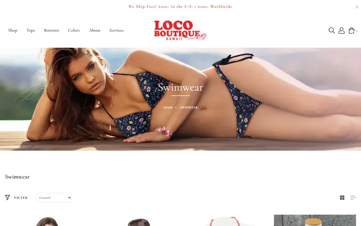 Website page titled Designer Swimwear & Luxury Bikinis | Loco Boutique