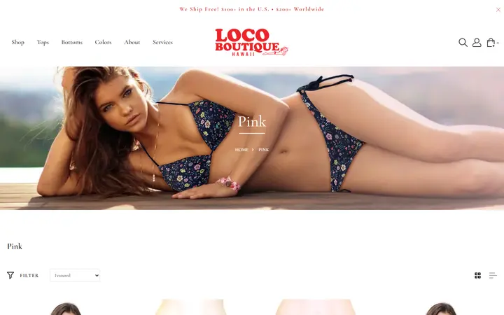 Website page titled Pink Designer Swimwear