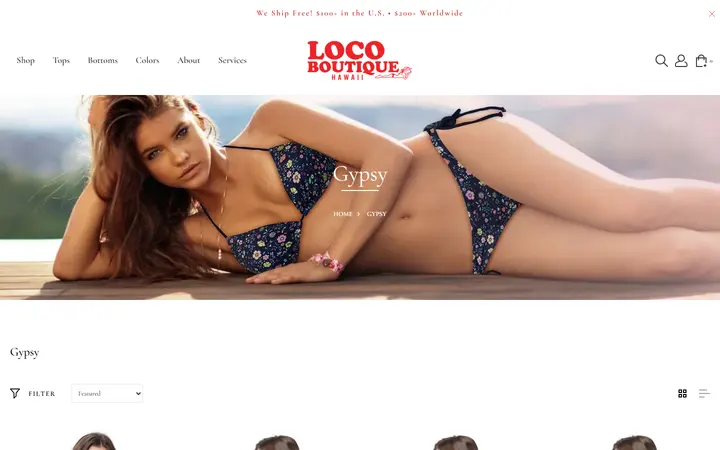 Website page titled Gypsy Collection Swimwear