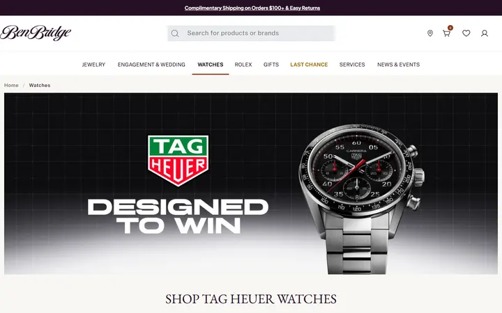 Website page titled Shop All Tag Heuer Watches | Ben Bridge Jeweler