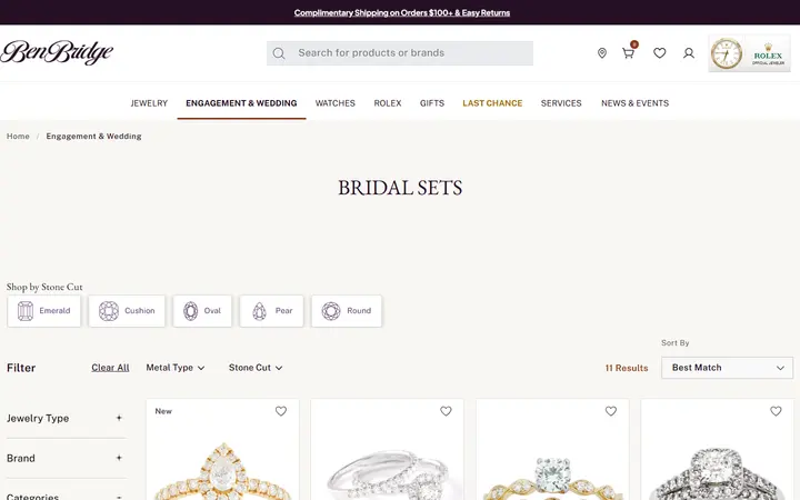 Website page titled Bridal Wedding Ring Sets | Ben Bridge Jeweler