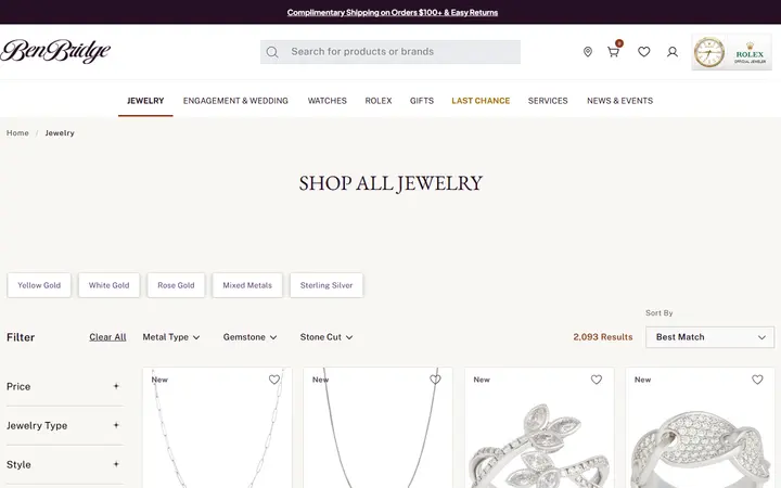 Website page titled Jewelry for Men and Women | Ben Bridge Jeweler