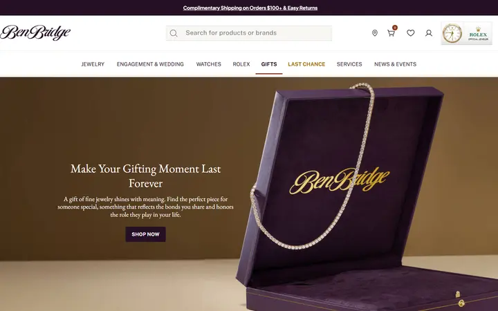 Website page titled Gift Guide | Ben Bridge Jeweler