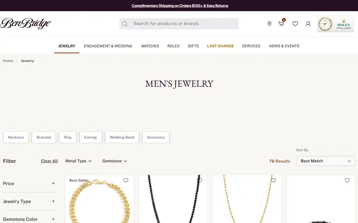 Website page titled Men's Jewelry | Ben Bridge Jeweler | Ben Bridge Jeweler