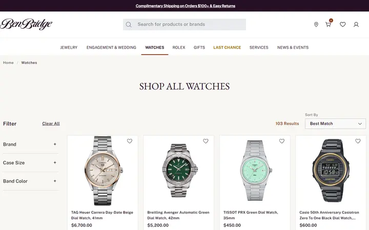 Website page titled Our Newest Watches | Ben Bridge Jeweler