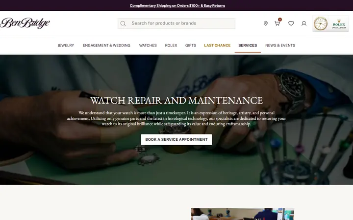 Website page titled Watch Services | Ben Bridge Jeweler