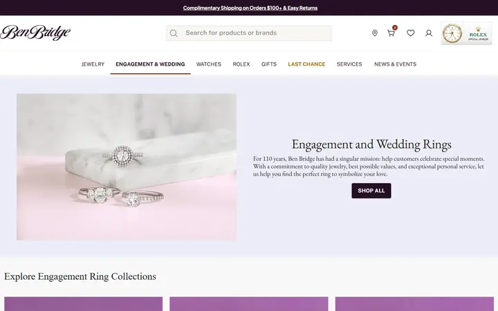 Website page titled Designer Engagement Rings & Bands | Ben Bridge Jeweler