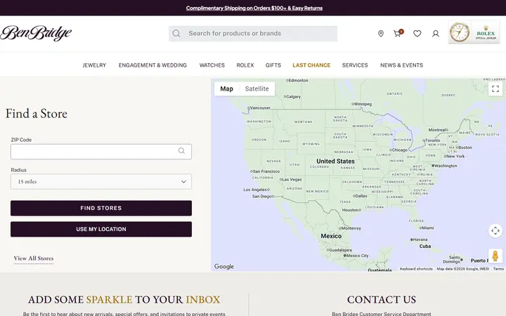Website page titled Ben Bridge - Stores Find