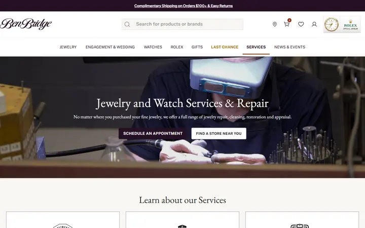 Website page titled Jewelry Services | Ben Bridge Jeweler