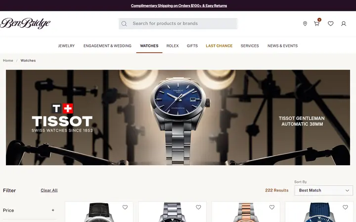 Website page titled Shop All Tissot Watches | Ben Bridge Jeweler