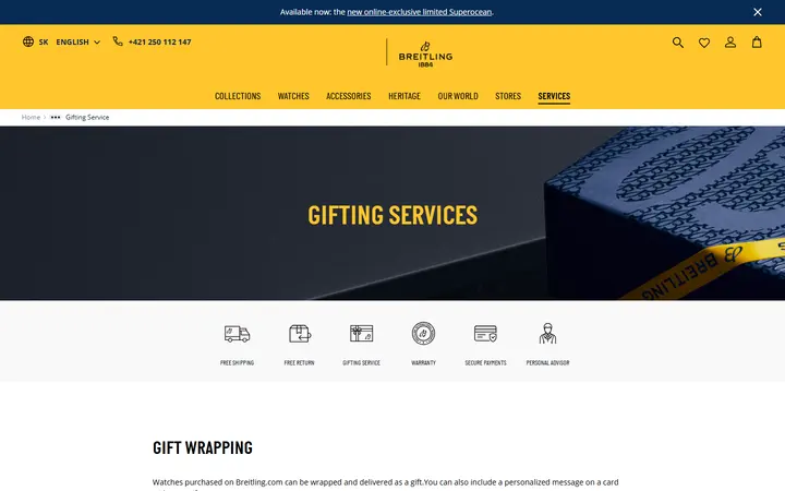 Website page titled Find the perfect gift | Breitling