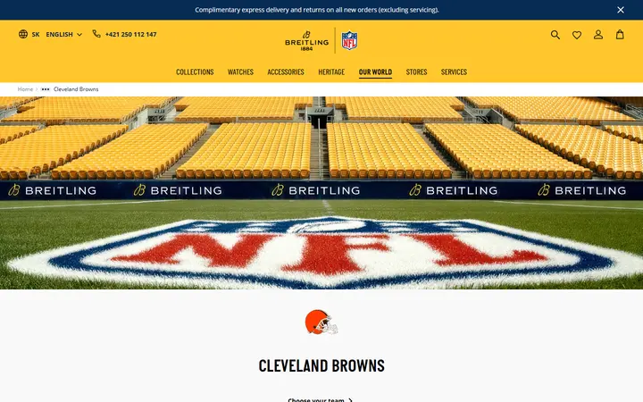 Website page titled Cleveland Browns watches: Official NFL Collection | Breitling
