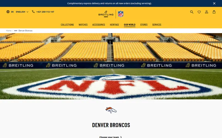 Website page titled Denver Broncos watches: Official NFL Collection | Breitling