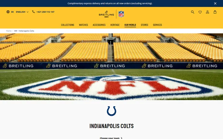 Website page titled Indianapolis Colts watches: Official NFL Collection | Breitling