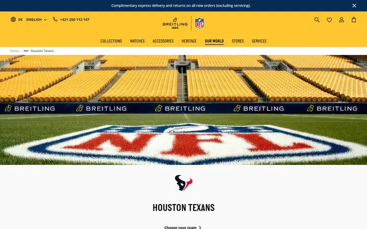 Website page titled Houston Texans watches: Official NFL Collection | Breitling