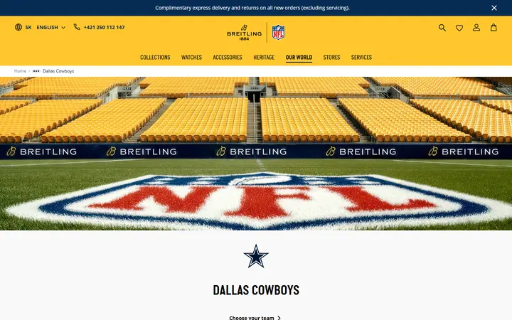 Website page titled Dallas Cowboys watches: Official NFL Collection | Breitling