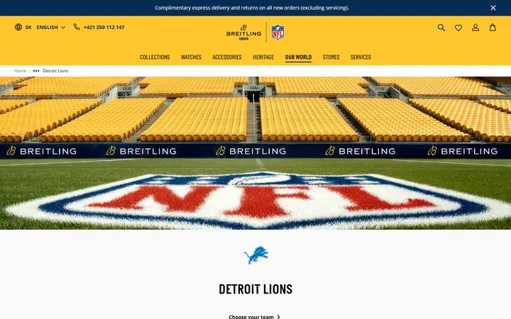 Website page titled Detroit Lions watches: Official NFL Collection | Breitling
