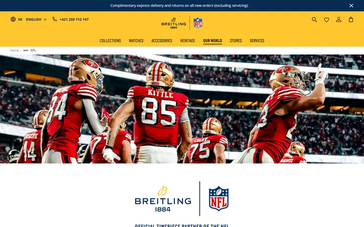 Website page titled NFL Teams Watches Collection | Breitling