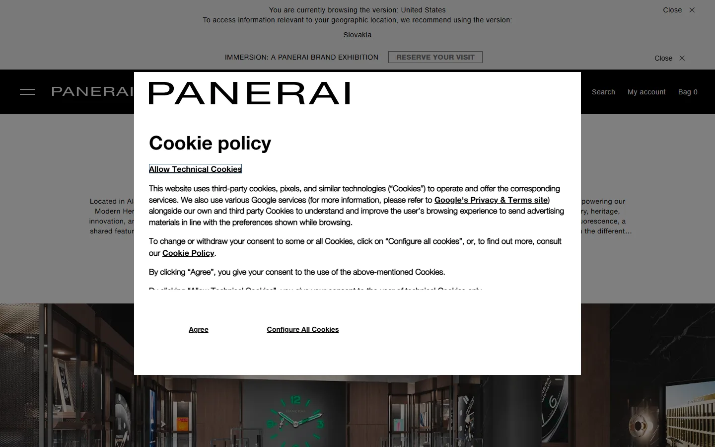 Viewport capture of Panerai Boutique website