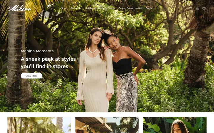 Website preview for Mahina Clothing