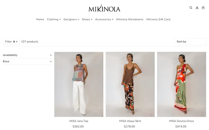 Website page titled MISA – Mikinola