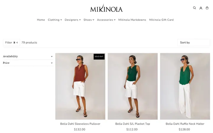 Website page titled Bella Dahl – Mikinola