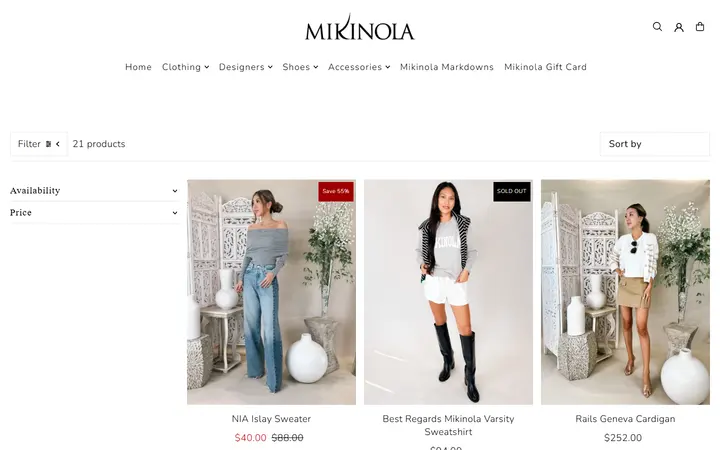 Website page titled Outwerwear – Mikinola