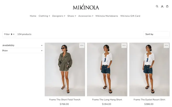 Website page titled Frame – Mikinola