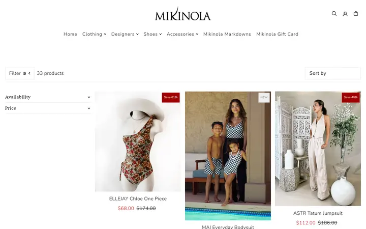 Website page titled Swim – Mikinola