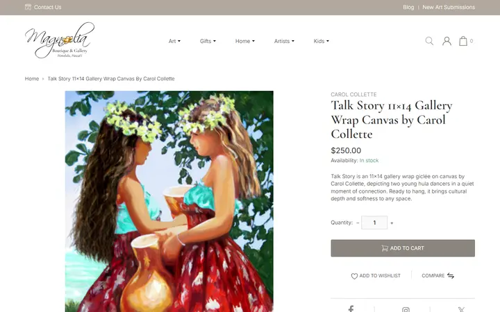 Website page titled Talk Story Canvas | Carol Collette | Magnolia Hawaii - Magnolia Hawaii