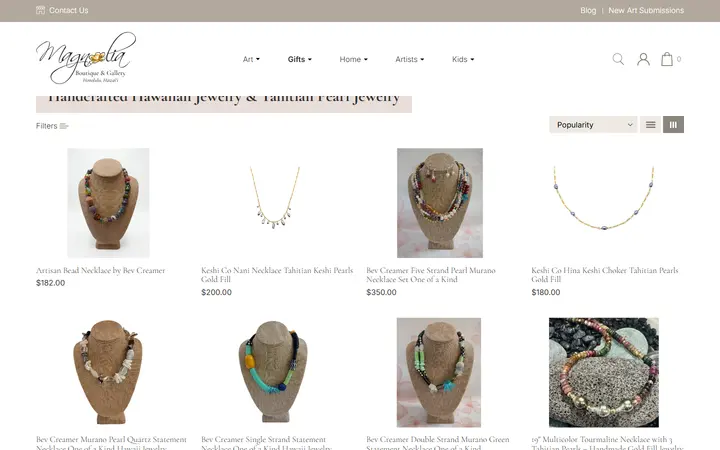 Website page titled Hawaiian Jewelry & Tahitian Pearls | Magnolia Hawaii - Magnolia Hawaii