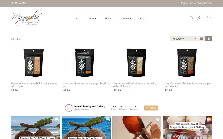 Website page titled Aloha Spice - Magnolia Hawaii