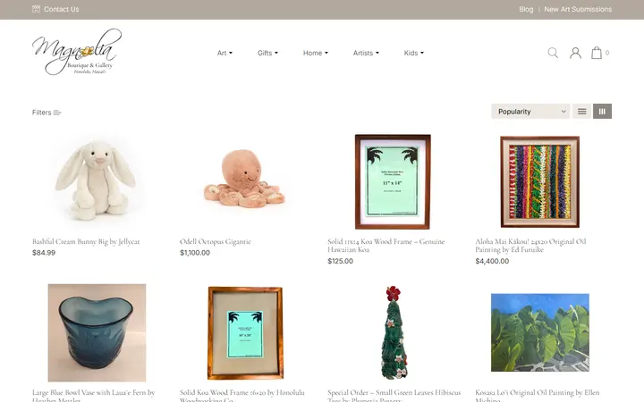 Website page titled Collection - Magnolia Hawaii