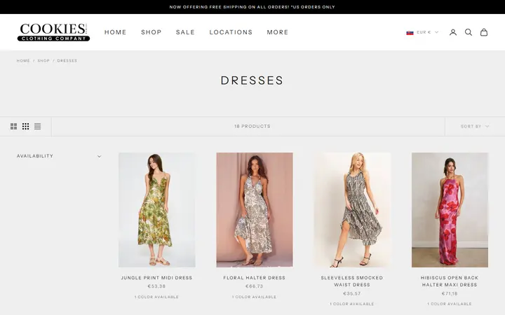 Website page titled DRESSES