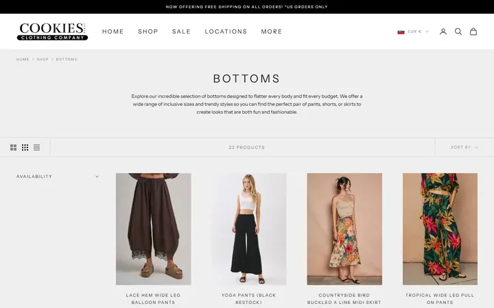 Website page titled BOTTOMS