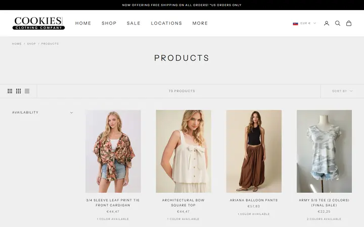 Website page titled Products