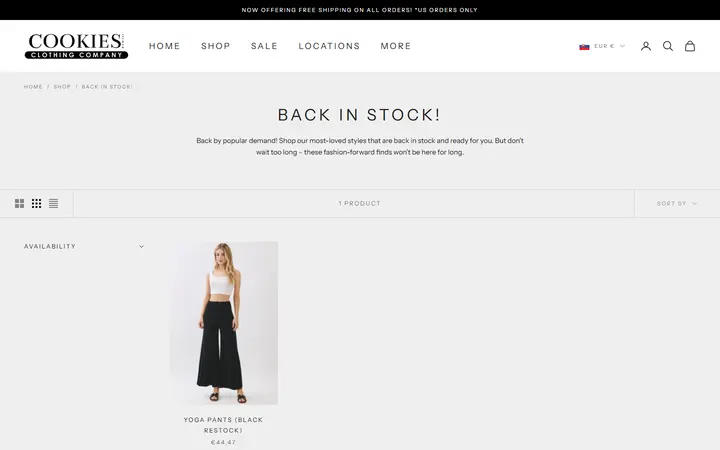 Website page titled BACK IN STOCK!