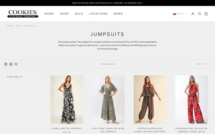 Website page titled JUMPSUITS