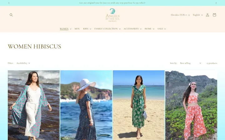 Website page titled WOMEN HIBISCUS – Angels by the Sea Hawaii