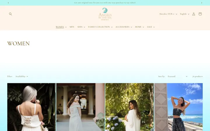 Website page titled WOMEN – Angels by the Sea Hawaii