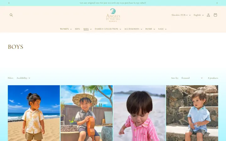 Website page titled BOYS – Angels by the Sea Hawaii