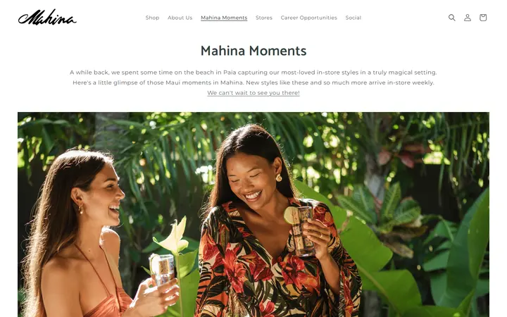 Website page titled Mahina Moments – Shop Mahina