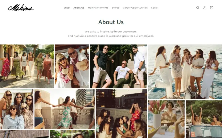 Website page titled About Us – Shop Mahina