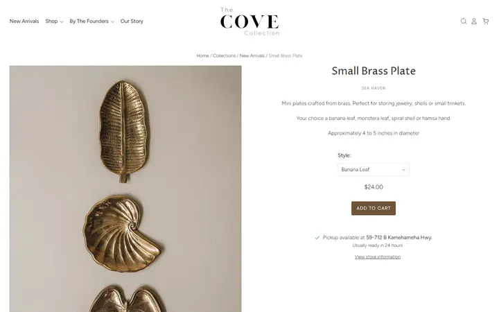 Website page titled Small Brass Plate– The Cove Collection