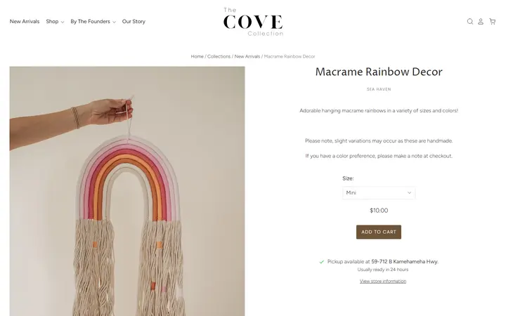 Website page titled Macrame Rainbow Decor– The Cove Collection