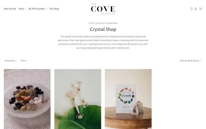 Website page titled Crystal Shop– The Cove Collection