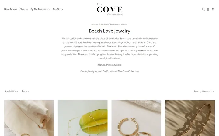 Website page titled Beach Love Jewelry– The Cove Collection
