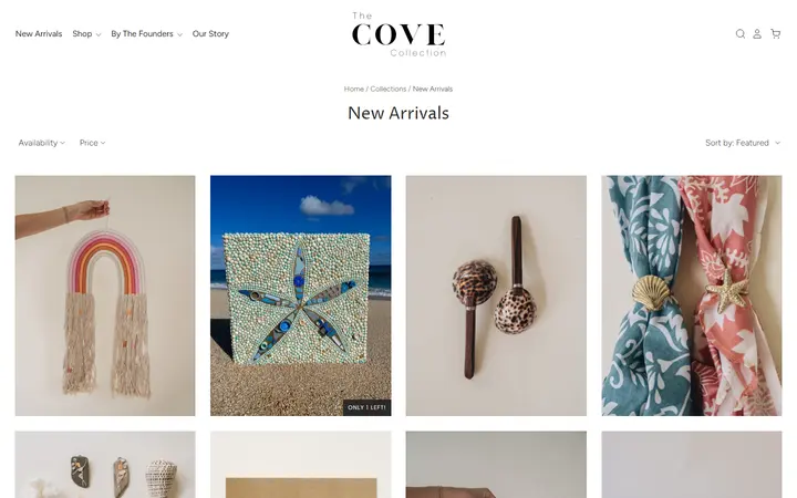 Website page titled New Arrivals– The Cove Collection