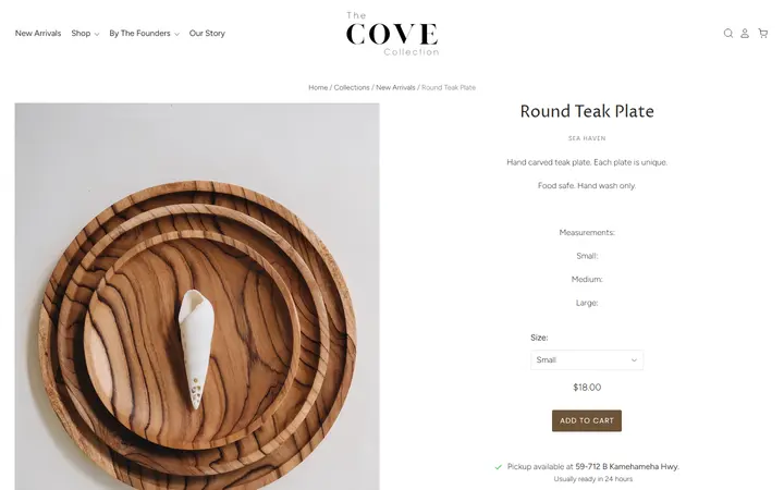 Website page titled Round Teak Plate– The Cove Collection
