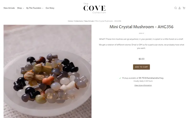 Website page titled Mini Crystal Mushroom - AHG356– The Cove Collection